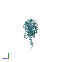 PDB entry 2fk5 coloured by chain, side view.