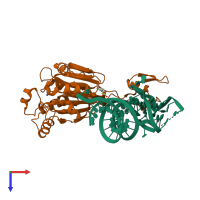 PDB entry 2fk6 coloured by chain, top view.