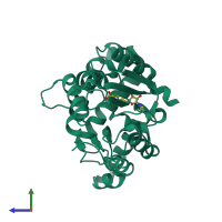 PDB entry 2fk8 coloured by chain, side view.