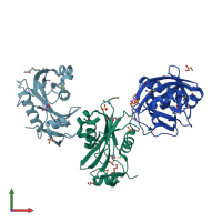 PDB entry 2fkb coloured by chain, front view.