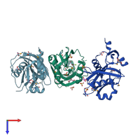 PDB entry 2fkb coloured by chain, top view.