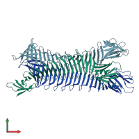 PDB entry 2fkj coloured by chain, front view.