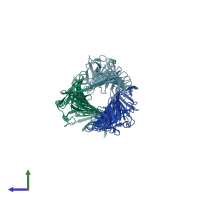 PDB entry 2fkj coloured by chain, side view.