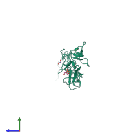 PDB entry 2fkk coloured by chain, side view.