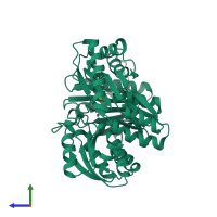 PDB entry 2fkm coloured by chain, side view.