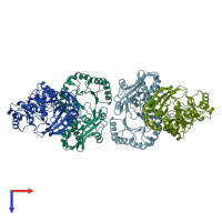 PDB entry 2fkp coloured by chain, top view.