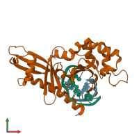 PDB entry 2fl3 coloured by chain, front view.