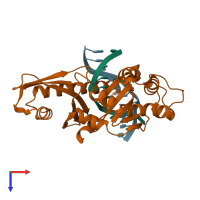 PDB entry 2fl3 coloured by chain, top view.