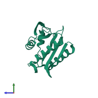 PDB entry 2fl4 coloured by chain, side view.