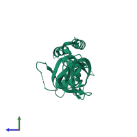 PDB entry 2fl7 coloured by chain, side view.