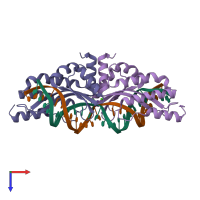 PDB entry 2fld coloured by chain, top view.