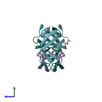 PDB entry 2fle coloured by chain, side view.