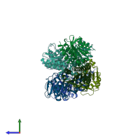 PDB entry 2flf coloured by chain, side view.