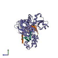 PDB entry 2fll coloured by chain, side view.