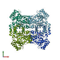 PDB entry 2fm1 coloured by chain, front view.