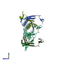 PDB entry 2fm7 coloured by chain, side view.