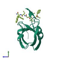 PDB entry 2fmb coloured by chain, side view.