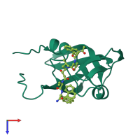 PDB entry 2fmb coloured by chain, top view.