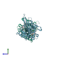 PDB entry 2fme coloured by chain, side view.