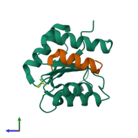 PDB entry 2fmk coloured by chain, side view.