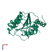 PDB entry 2fmu coloured by chain, top view.
