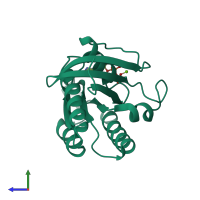 PDB entry 2fn4 coloured by chain, side view.