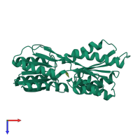 PDB entry 2fn8 coloured by chain, top view.