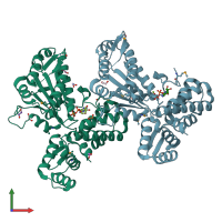 PDB entry 2fna coloured by chain, front view.