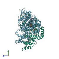 PDB entry 2fna coloured by chain, side view.