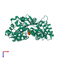 PDB entry 2fnc coloured by chain, top view.