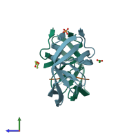 PDB entry 2fns coloured by chain, side view.