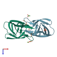 PDB entry 2fns coloured by chain, top view.