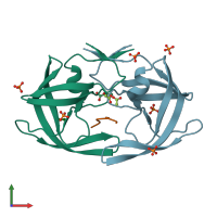 PDB entry 2fnt coloured by chain, front view.