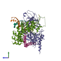 Hetero pentameric assembly 1 of PDB entry 2fo1 coloured by chemically distinct molecules, side view.