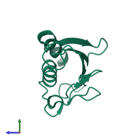 PDB entry 2fo3 coloured by chain, side view.