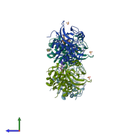 PDB entry 2fo5 coloured by chain, side view.