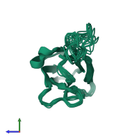 PDB entry 2fo8 coloured by chain, ensemble of 15 models, side view.