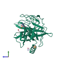 PDB entry 2fob coloured by chain, side view.