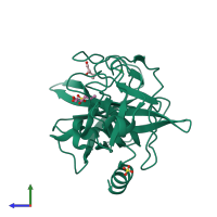 PDB entry 2foe coloured by chain, side view.