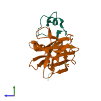 PDB entry 2fom coloured by chain, side view.