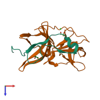 PDB entry 2fom coloured by chain, top view.