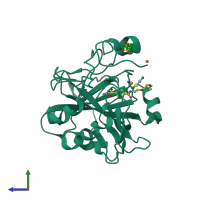 PDB entry 2fos coloured by chain, side view.