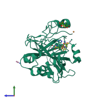 PDB entry 2fov coloured by chain, side view.