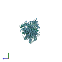 PDB entry 2fp0 coloured by chain, side view.