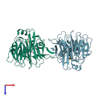 PDB entry 2fp9 coloured by chain, top view.