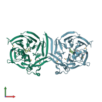 PDB entry 2fpb coloured by chain, front view.