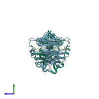 PDB entry 2fpb coloured by chain, side view.