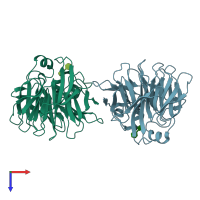 PDB entry 2fpc coloured by chain, top view.