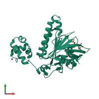 PDB entry 2fpk coloured by chain, front view.