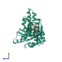 PDB entry 2fpm coloured by chain, side view.